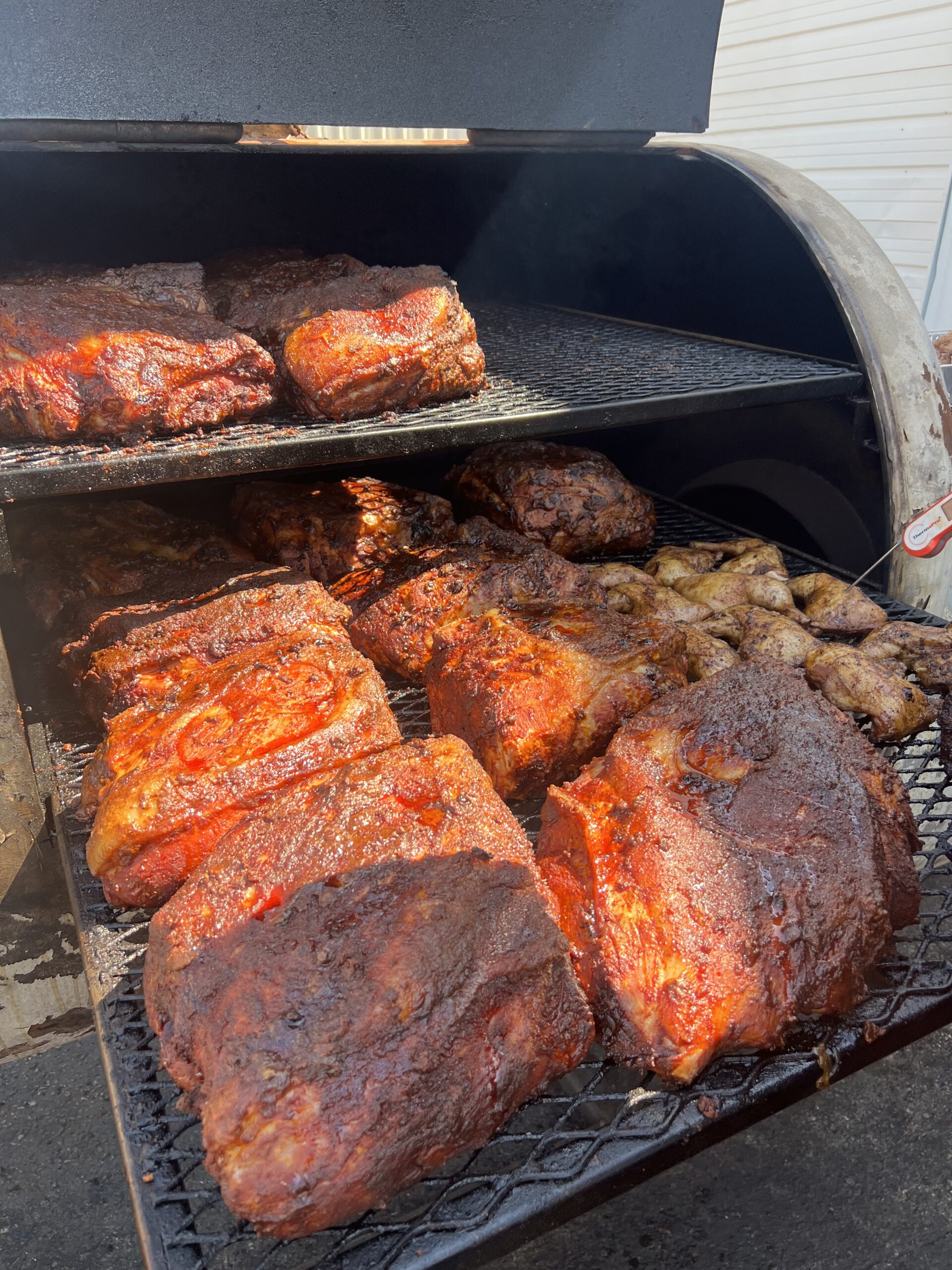 Smoking BBQ in a smoker.