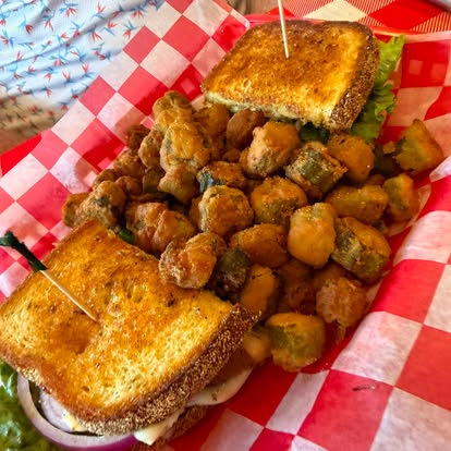 smoke-okra - Oklahoma Smoke BBQ Brisket sandwich with a side of okra