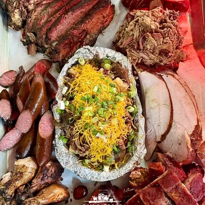 smoke-platter-meatloaf - Oklahoma Smoke BBQ Oklahoma Smoke BBQ displaying food on a tray.